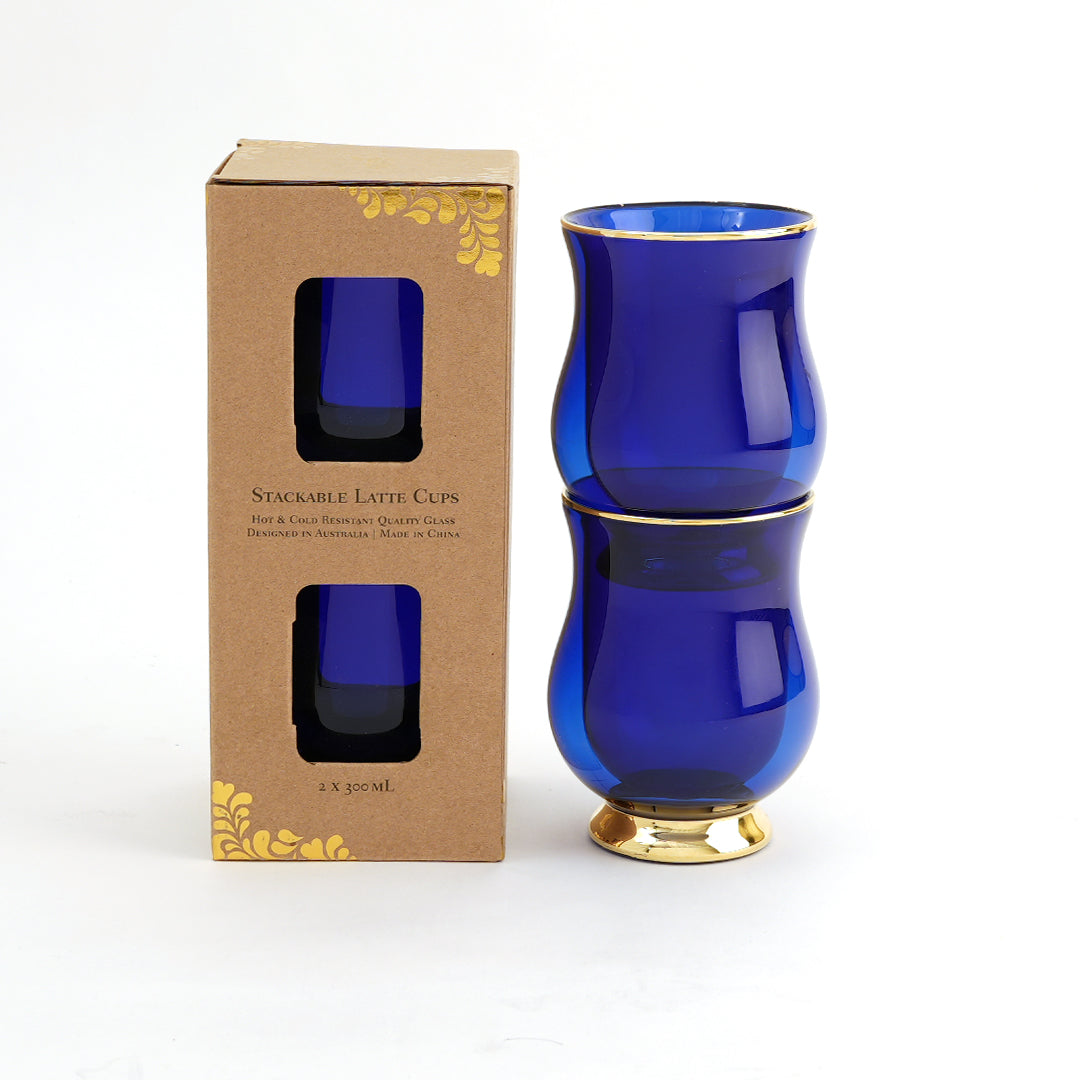 Double Wall Latte Glasses – Blue – Set of 2