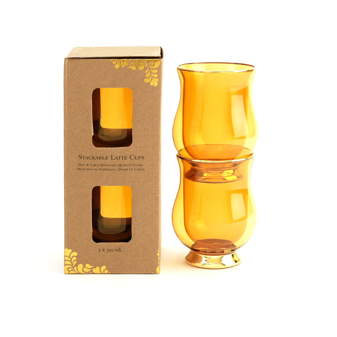 Double Wall Latte Glasses – Yellow – Set of 2
