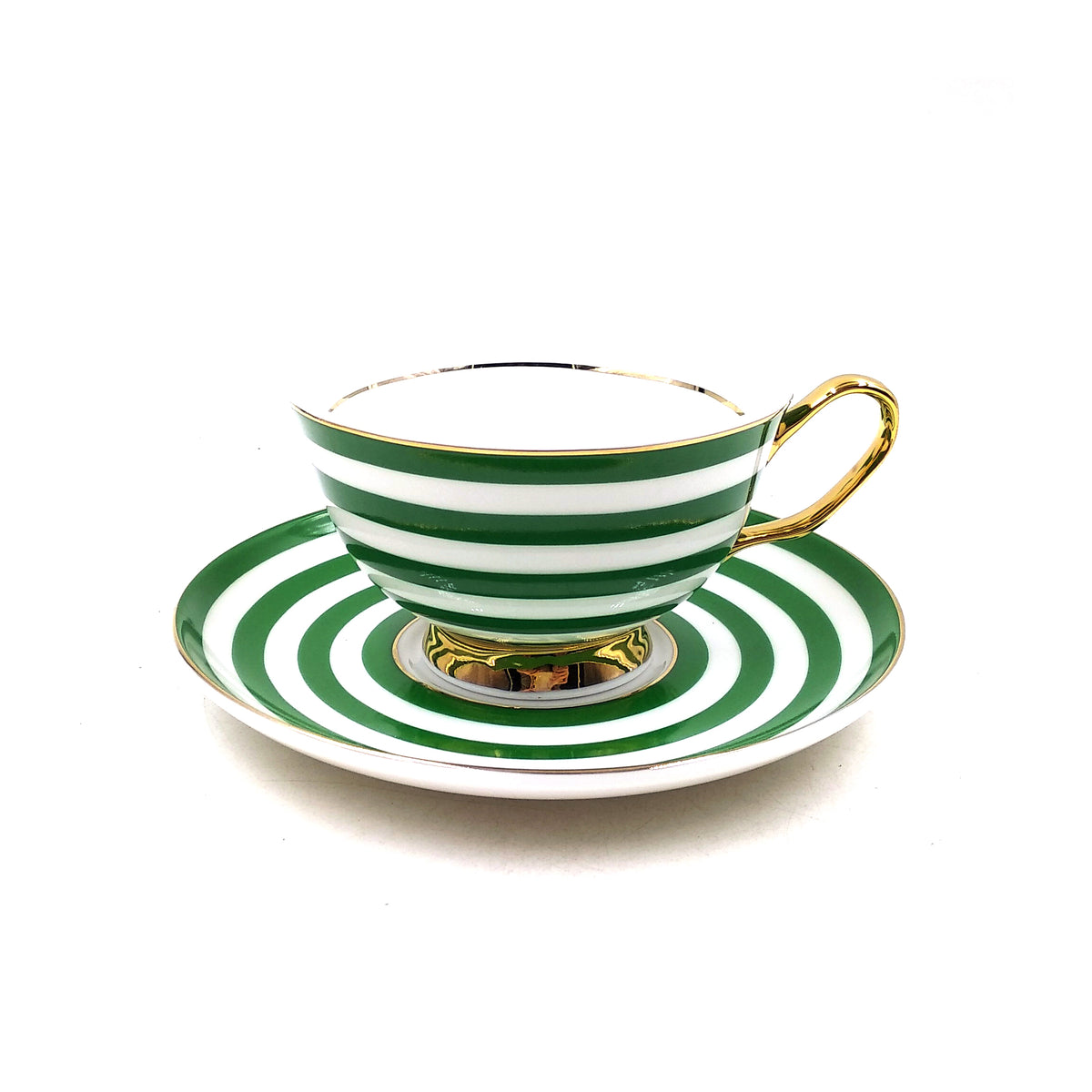 Green Stripe Teacup and Saucer