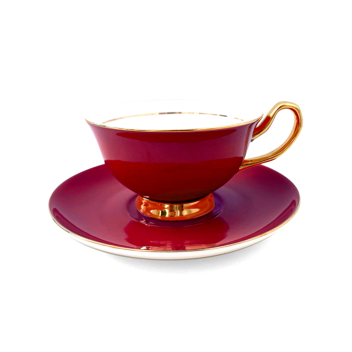 Crimson Teacup and Saucer