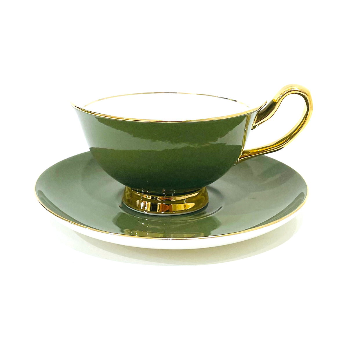 Olive Green Teacup and Saucer