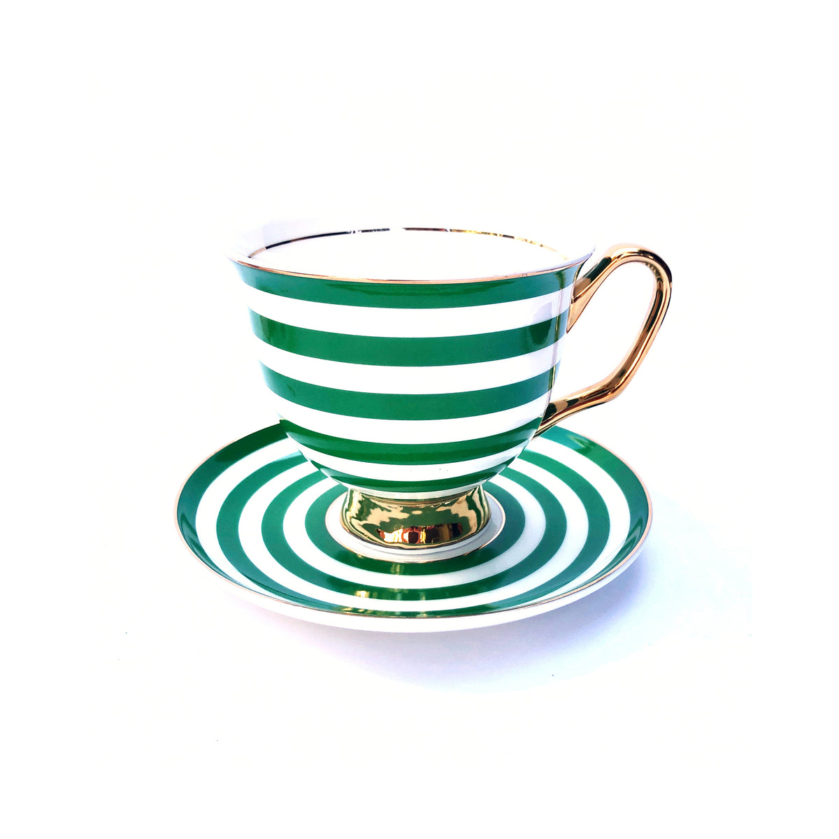 XL Green Stripe Teacup and Saucer
